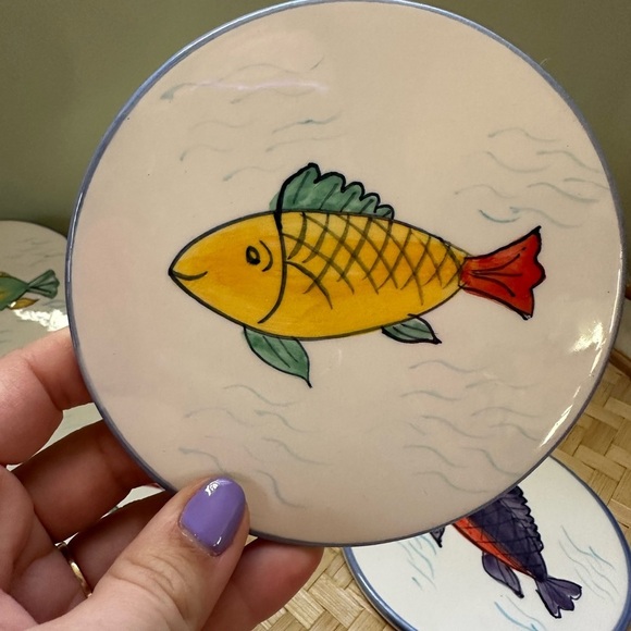 Ceramic Coasters Set of 5 Hand Painted Fish Colorful Tropical Fish Matching Set - Picture 4 of 7
